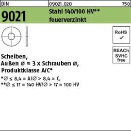 Reyher DIN 9021 Stahl 140/100 HV feuerverzinkt Scheiben, Außen Ø ~3 x Schrauben Ø, Produktklasse A/C Produktbild