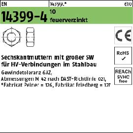 EN 14399-4 10 feuerverzinkt -P- Sechskantmuttern mit großer SW für HV-Verbindungen im Stahlbau Produktbild