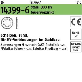 EN 14399-6 Stahl 300 HV feuerverzinkt -P- Scheiben, rund, für HV-Verbindungen im Stahlbau Produktbild