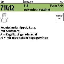 Reyher DIN 71412 5.8 Form A-M galvanisch verzinkt Kegelschmiernippel, kurz, mit Sechskant, Kegelkopf gerade/axial, mit Kegelgew. Produktbild