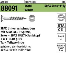 Reyher Artikel 88091 St. SPAX Seko-T-Tg Oberfläche WIROX SPAX Universalschrauben mit Spitze, SPAX MULTI-Senkkopf, Teilgewinde, T-STAR Produktbild