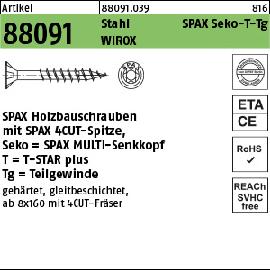 Artikel 88091 St. SPAX Seko-T-Tg Oberfläche WIROX SPAX Holzbauschrauben mit Spitze, SPAX MULTI-Senkkopf, Teilgewinde, T-STAR Produktbild