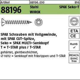 Artikel 88196 Stahl SPAX Seko-T Oberfläche WIROX SPAX Schrauben mit Vollgew., mit Spitze SPAX MULTI-Senkkopf Produktbild
