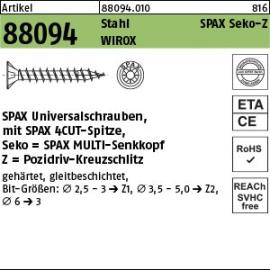 Artikel 88094 Stahl SPAX Seko-Z Oberfläche WIROX SPAX Universalschrauben mit Spitze, SPAX MULTI-Senkkopf, Pozidriv-KS Produktbild