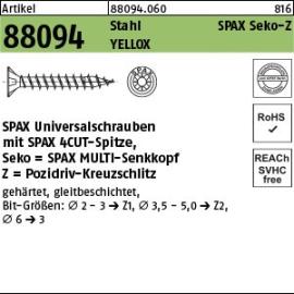 Artikel 88094 Stahl SPAX Seko-Z Oberfläche YELLOX SPAX Universalschrauben mit Spitze, SPAX MULTI-Senkkopf, Pozidriv-KS Produktbild