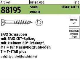 Artikel 88195 Stahl SPAX-MF-T Oberfläche WIROX SPAX Schrauben mit Spitze, mit kleinem 60° Fräskopf, für Massivholz Produktbild