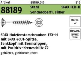 Artikel 88189 Stahl SPAX FEX-H Sonderoberfl. silber SPAX Holzfensterschrauben FEX-H mit Senkkopf, Bremsrippen, Pozidriv-KS Produktbild