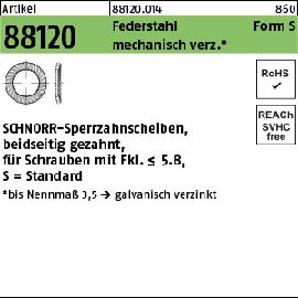 Artikel 88120 Federstahl Form S mechanisch verz. SCHNORR-Sperrzahnscheiben, beidseitig gezahnt, für Schrauben mit Fkl. <= 5.8 Produktbild