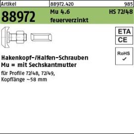 Reyher Artikel 88972 Mu 4.6 HS 72/48 feuerverzinkt Hammerkopf-/Halfen-Schrauben, mit Sechskantmutter Produktbild