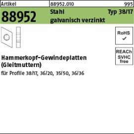 Reyher Artikel 88952 Stahl Typ 38/17 galvanisch verzinkt Hammerkopf-Gewindeplatten (Gleitmuttern) Produktbild