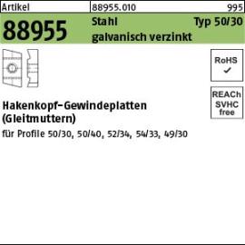 Reyher Artikel 88955 Stahl Typ 50/30 galvanisch verzinkt Hakenkopf-Gewindeplatten (Gleitmuttern) Produktbild