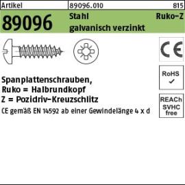 Reyher Artikel 89096 Stahl CE Ruko-Z galvanisch verzinkt Spanplattenschrauben, Halbrundkopf, Pozidriv-Kreuzschlitz Produktbild