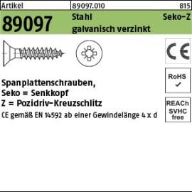Reyher Artikel 89097 Stahl CE Seko-Z galvanisch verzinkt Spanplattenschrauben, Senkkopf, Pozidriv-Kreuzschlitz Produktbild