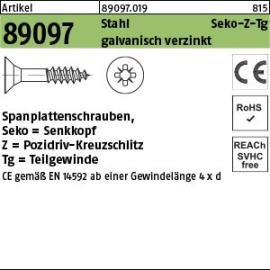 Reyher Artikel 89097 Stahl CE Seko-Z-Tg galvanisch verzinkt Spanplattenschrauben, Senkkopf, Pozidriv-Kreuzschlitz, Teilgewinde Produktbild