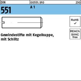 DIN 551 A 1 Gewindestifte mit Kegelkuppe, mit Schlitz Produktbild