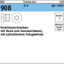 DIN 908 A 4 zyl.-Fein Verschlussschrauben mit Bund und Innensechskant, m. zyl. Feingewinde Produktbild
