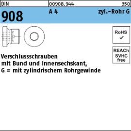 DIN 908 A 4 zyl.-Rohr G Verschlussschrauben mit Bund und Innensechskant,mit zyl. Rohrgewinde Produktbild