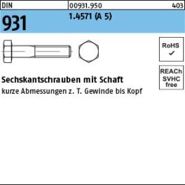 DIN 931 1.4571 (A 5) Sechskantschrauben mit Schaft Produktbild