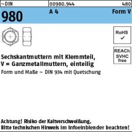 Reyher ~DIN 980 A 4 Form V Sechskantmuttern mit Klemmteil, Ganzmetallmuttern, einteilig Produktbild