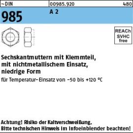 Reyher ~DIN 985 A 2 Sechskantmuttern mit Klemmteil, mit nichtmetallischem Einsatz, niedrige Form Produktbild