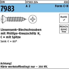 DIN 7983 A 2 Form C-H Linsensenk-Blechschrauben mit Spitze, mit Phillips-Kreuzschlitz H Produktbild