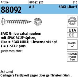 Reyher Artikel 88092 A 2 SPAX Liko-T SPAX Universalschrauben mit Spitze, SPAX MULTI-Linsensenkkopf, T-STAR Produktbild