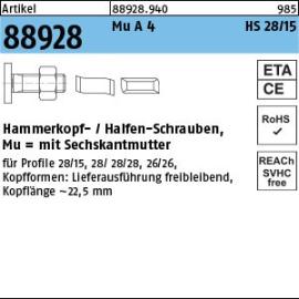 Artikel 88928 Mu A 4 HS 28/15 Hammerkopf-/Halfen-Schrauben, mit Sechskantmutter Produktbild