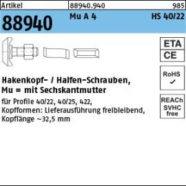 Artikel 88940 Mu A 4 HS 40/22 Hakenkopf-/Halfen-Schrauben, mit Sechskantmutter Produktbild