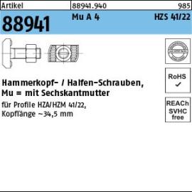 Artikel 88941 Mu A 4 HZS 41/22 Hammerkopf-/Halfen-Schrauben, mit Sechskantmutter Produktbild