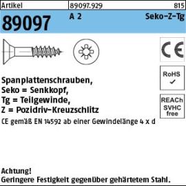 Reyher Artikel 89097 A 2 CE Seko-Z-Tg Spanplattenschrauben, Senkkopf, Pozidriv-Kreuzschlitz, Teilgewinde Produktbild