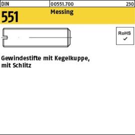 DIN 551 Messing Gewindestifte mit Kegelkuppe, mit Schlitz Produktbild