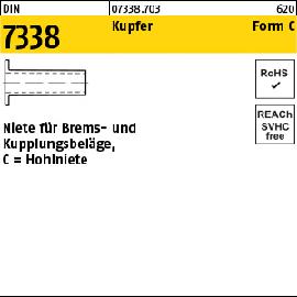 DIN 7338 Kupfer Form C Niete für Brems- und Kupplungsbeläge, Hohlniete Produktbild