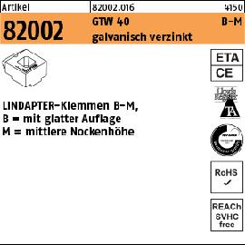 Artikel 82002 GTW 40 B-M galvanisch verzinkt LINDAPTER-Klemmen B-M mit glatter Auflage, mittlere Nockenhöhe Produktbild