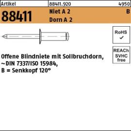 Reyher Artikel 88411 Niet A 2 B Dorn A 2 Offene Blindniete mit Sollbruchdorn, ~DIN 7337/ISO 15984, Senkkopf 120° Produktbild