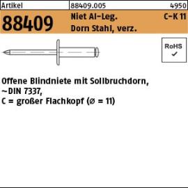 Reyher Artikel 88409 Niet Al-Leg. C-K 11 Dorn Stahl, verz. Offene Blindniete mit Sollbruchdorn, ~DIN 7337, großer Flachkopf (Ø = 11) Produktbild