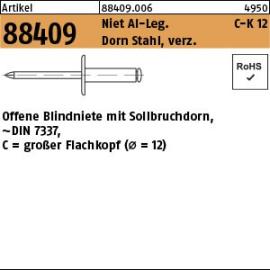 Reyher Artikel 88409 Niet Al-Leg. C-K 12 Dorn Stahl, verz. Offene Blindniete mit Sollbruchdorn, ~DIN 7337, großer Flachkopf (Ø = 12) Produktbild