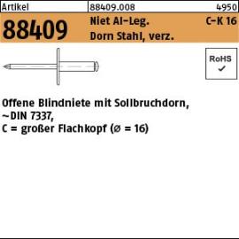 Reyher Artikel 88409 Niet Al-Leg. C-K 16 Dorn Stahl, verz. Offene Blindniete mit Sollbruchdorn, ~DIN 7337, großer Flachkopf (Ø = 16) Produktbild