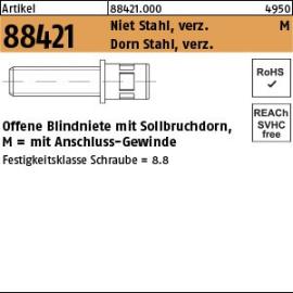 Artikel 88421 Niet Stahl, verz. M Dorn Stahl, verz. Offene Blindniete mit Sollbruchdorn, mit Anschluss-Gewinde Produktbild