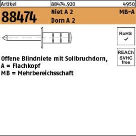 Reyher Artikel 88474 Niet A 2 MB-A Dorn A 2 Offene Blindniete mit Sollbruchdorn, Flachkopf, Mehrbereichsschaft Produktbild