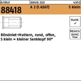 Artikel 88418 A 2 (1.4567) S klein Blindniet-Muttern, rund, offen, kleiner Senkkopf 90° Produktbild