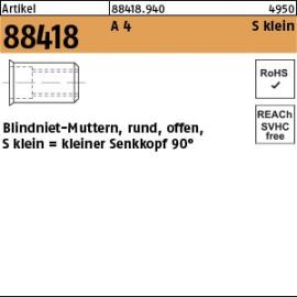 Artikel 88418 A 4 S klein Blindniet-Muttern, rund, offen, kleiner Senkkopf 90° Produktbild