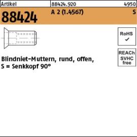 Artikel 88424 A 2 (1.4567) S Blindniet-Muttern, rund, offen, Senkkopf 90° Produktbild