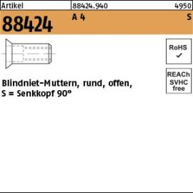 Artikel 88424 A 4 S Blindniet-Muttern, rund, offen, Senkkopf 90° Produktbild