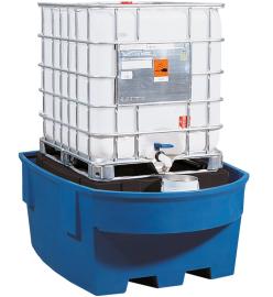 IBC-Station mit Lagerbock, mit Abfüllbereich, PE Blau, für 1 x 1000-L-IBC, Maße 1380x1800x760 mm Produktbild