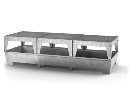 asecos KTC/IBC-Station mit 3 Abfüllböcken, verzinkter Stahl, für 3 x 1000-L-IBC, Maße 3280x1300x883 mm Produktbild
