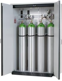 Druckgasflaschenschrank G30.205.140 in Lichtgrau, Flügeltüren, 1x Standardinneneinrichtung Druckgasflaschen (Stahlblech) Produktbild