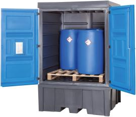 asecos Depot, PE Grau, für 4 x 200-L-Fass oder 1 x 1000-L-IBC, Maße 1560x1550x2330 mm Produktbild