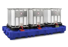 IBC-Station mit Abfüllbereich, PE Blau, für 3 x 1000-L-IBC, Maße 3640x1800x450 mm Produktbild