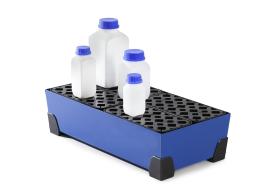 Kleingebindewanne mit PE-Gitterrost, pulverbeschichteter Stahl Blau, für Kleingebinde, Maße 774x392x200 mm Produktbild