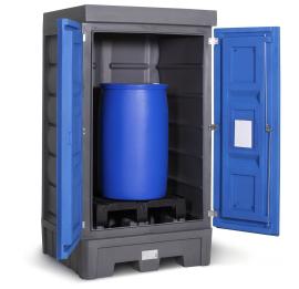 Gefahrstoffdepot, PE Grau, für 1 x 200-L-Fass, Maße 1140x1050x2060 mm Produktbild